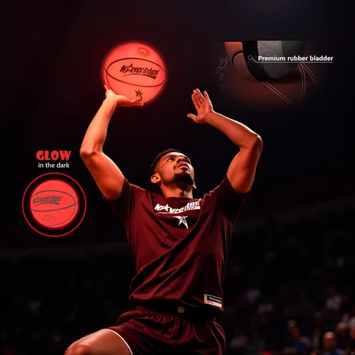 Vista 6 de Balón de baloncesto que brilla en la oscuridad Balón con luz LED recargable por USB-C Tamaño oficial 7 para adolescentes y adultos para niños
