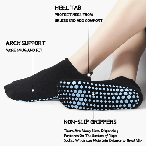 Vista 4 de SkiBeaut Calcetines adhesivos para mujer, 4 pares de calcetines antideslizantes de pilates con agarres, para mujer, yoga, hospital, calcetines