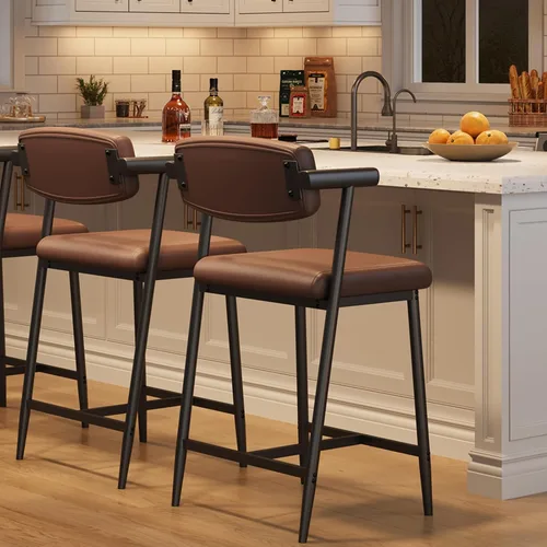 Vista 13 de IDEALHOUSE Juego de 2 taburetes de bar de altura de mostrador con brazos, taburetes de bar tapizados de 26 pulgadas con respaldo, asiento más ancho