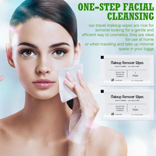 Vista 5 de 150 toallitas removedoras de maquillaje a granel, impermeables, toallitas de maquillaje envueltas individualmente, toallitas faciales para mujeres