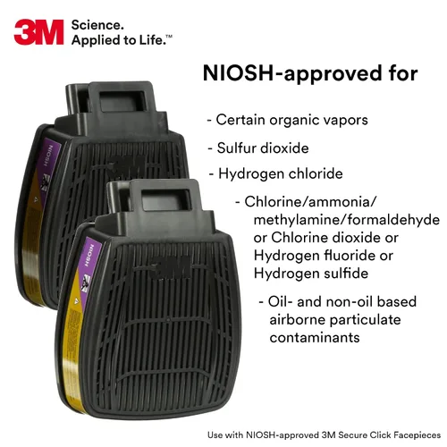 Vista 2 de 3M Cartucho/Filtro Respirador P100, Secure Click D80926 Cartucho Combinado Multi-Gas/Vapor, Aprobado por NIOSH, Flujo Dual para Mayor Respirabilidad