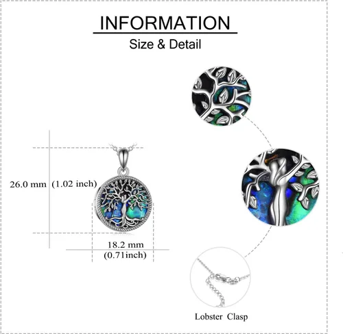 Vista 4 de ONEFINITY Tree of Life Locket Necklace Sterling Silver Abalone Shell Tree of Life Locket Necklace That Holds Pictures Tree of Life Jewelry for Women