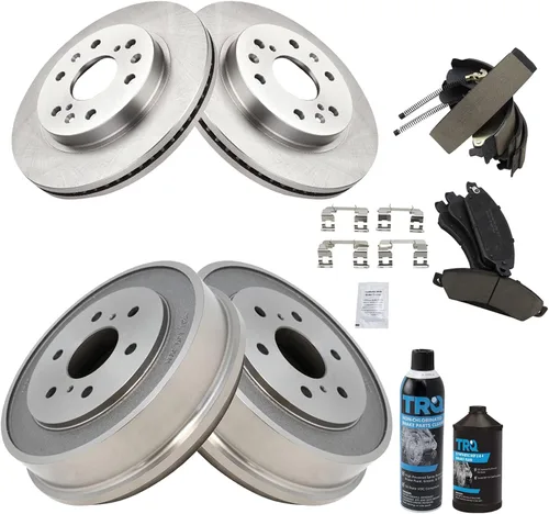 Vista 3 de TRQ Pastilla y rotor de freno delantero y trasero, kit de zapata y tambor de cerámica compatible con Chevrolet Silverado 1500 2007 Silverado 1500