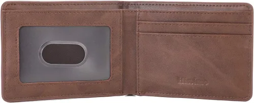 Vista 4 de Cartera delgada de bolsillo frontal para hombres Billfold con ventana de identificación de acceso rápido ranura y bloqueo RFID