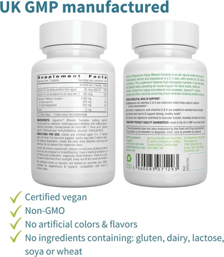 Vista 5 de Paquete vegano de Omega-3 + complejo de calcio y magnesio, aceite de algas sostenible EPA y DHA de 1340 mg + complejo mineral de algas a base