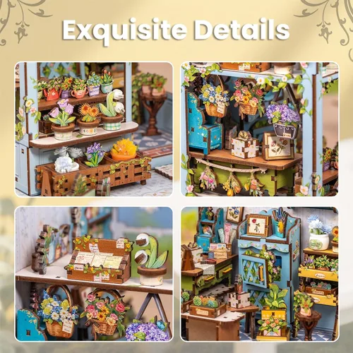 Vista 6 de Kit de Rincón de Libro - Kit de Casa de Muñecas en Miniatura DIY Scene para Adultos, Rompecabezas 3D de Estantería 255 Piezas, Modelo de Casa