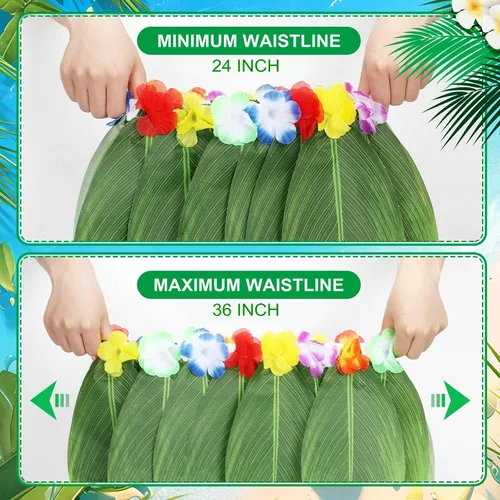 Vista 3 de Falda de hierba para niñas para fiesta de Luau, falda hawaiana de hula con flores Leis para decoración de fiesta de playa y Hawaii Luau