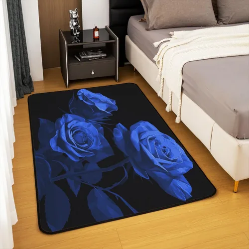 Vista 4 de jejeloiu Alfombra romántica de 4 x 5 pies con patrón de rosas azules románticas para sala de estar, dormitorio, día de San Valentín, alfombra