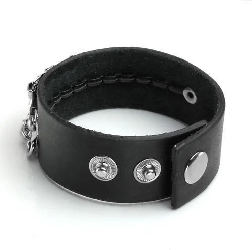 Vista 3 de Pulsera de piel sintética negra punk vintage ajustable para hombres