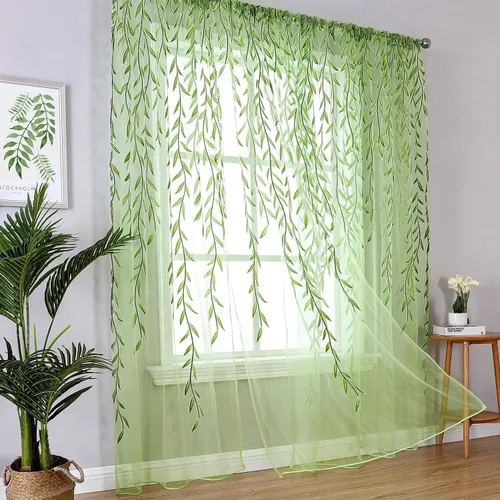 Vista 7 de BROSHAN Cortinas transparentes con diseño de bolsillo para ventana, bonito panel de cortina de vid con estampado de hojas, paneles de cortina