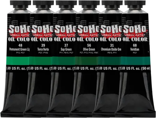 Vista 22 de Soho Urban Artist Juego de tubos de pintura al óleo de 24 a 0.4 fl oz, aceites de triple fresado con linaza refinada, aplicación suave, mezclas