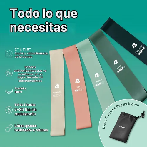 Vista 2 de Retrospec Activate Resistance Loop Band Set for Working Out, Home Fitness, Toning, Stretching & Exercise - Lightweight & Portable for Men & Women