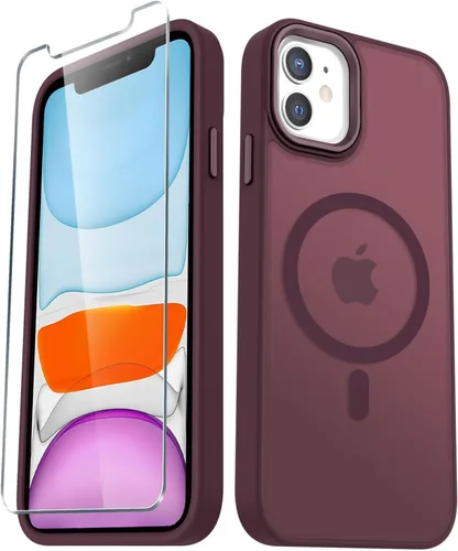 Vista 57 de YENAPOON Funda magnética mate para iPhone 11 con 1 protector de pantalla, compatible con Magsafe, translúcida esmerilada, delgada, a prueba