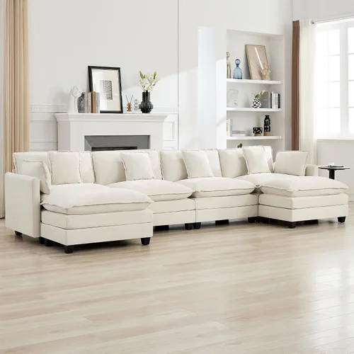Vista 29 de Sofá modular en forma de nube de 113 pulgadas, sofás de asiento profundo de gran tamaño para sala de estar, sofá modular tapizado de chenilla