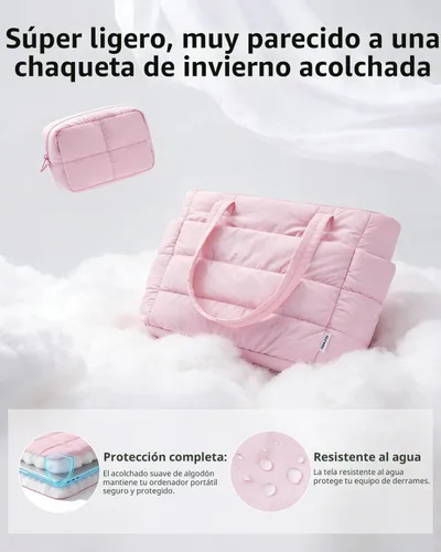 Vista 3 de Narwey Bolsa de mano acolchada de nailon para mujer, bolsa de mano Rosa