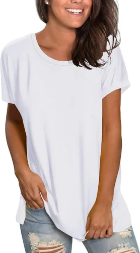 Vista 2 de Saloogoe Camisetas de verano de manga corta para mujer, holgadas, casuales, para entrenamiento, yoga, túnicas