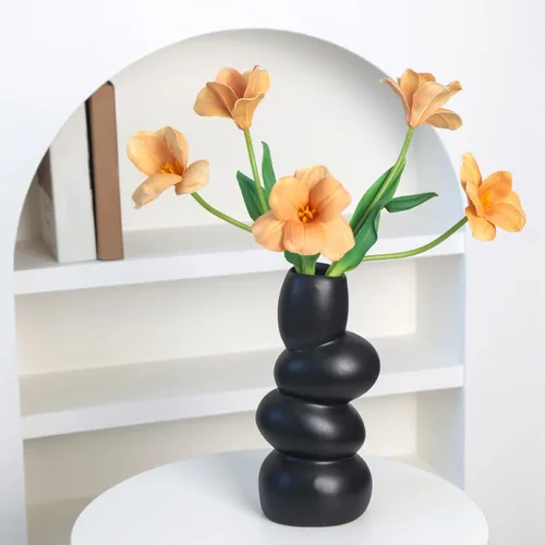 Vista 4 de Jarrón de cerámica, moderno florero blanco, florero para decoración del hogar, sala de estar, hogar, oficina, centro de mesa, mesa y boda.