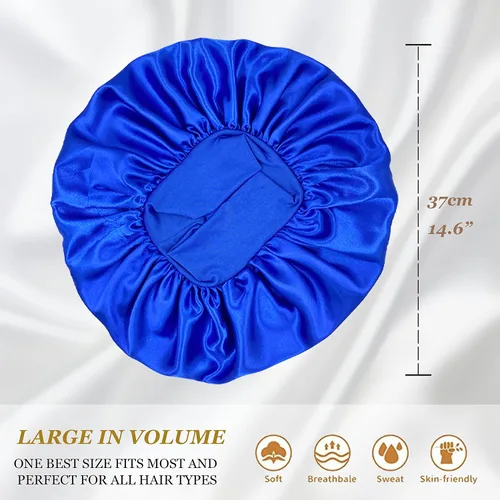 Vista 3 de 2 gorros grandes de seda satinada para dormir, gorros de banda ancha elástica para trenzas de mujeres negras, gorras de seda para dormir nocturnas