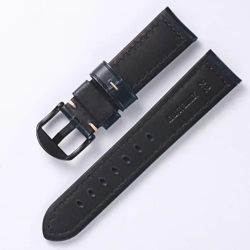 Vista 3 de Carty Mens Oil Wax Calfskin Handmade Leather Watch Band 20mm 22mm 24mm Watch Straps Black Brown Blue Vintage