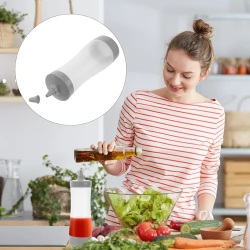 Vista 6 de UPKOCH 3 botellas de plástico para condimentos de chorro para salsa de tomate y mostaza, recipientes para condimentos de cocina (gris)