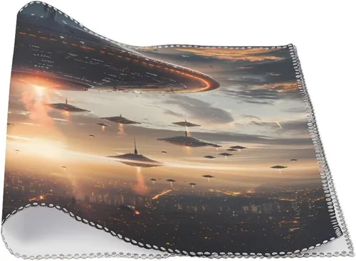 Vista 3 de Laminated Alienes Invasion Flying Saucer Spaceship Placemats Set of 6 Resistant Table Mats Washable Place Mats for Dinner Party Table Decoration
