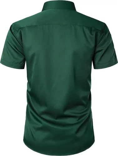 Vista 3 de ZEROYAA Camisa de vestir casual de manga corta con botones y bolsillo para hombre