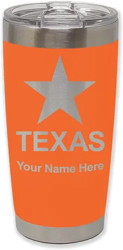 Vista 25 de LaserGram Vaso aislado al vacío de 20 onzas, bandera de Texas, grabado personalizado incluido (negro)