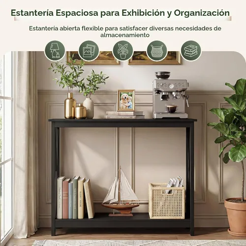 Vista 4 de ZenStyle Mesa auxiliar de sofá con 2 estantes de almacenamiento, mesa decorativa estrecha para entrada, pasillo, sala de estar, 39.3 pulgadas