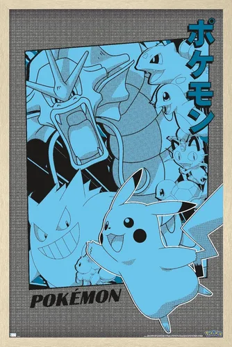 Vista 7 de Trends International Pokémon - Póster de pared de anime grupal, 14.72 x 22.37 pulgadas, versión enmarcada de madera de granero