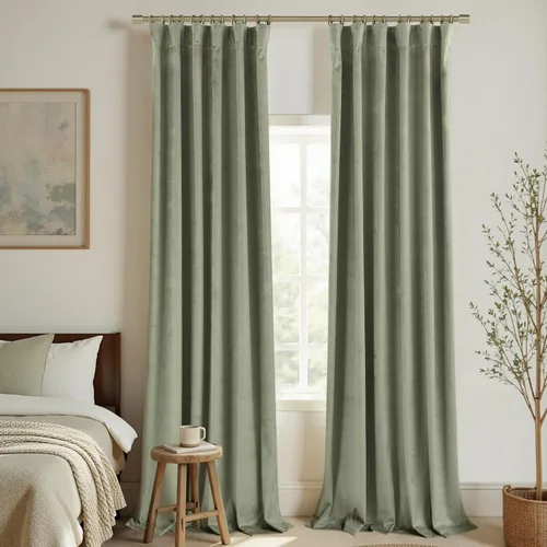 Vista 15 de Cortinas de terciopelo con trabilla trasera de 52 x 63 pulgadas de color naranja quemado de KOUFALL