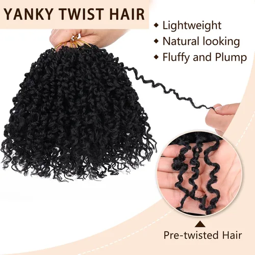 Vista 4 de COOKOO 6 pulgadas 8 paquetes Cabello de Ganchillo Pre-enrollado Yanky Twist para Mujeres Negro Natural Mini Passion Twists Pre-retorcido Cabello