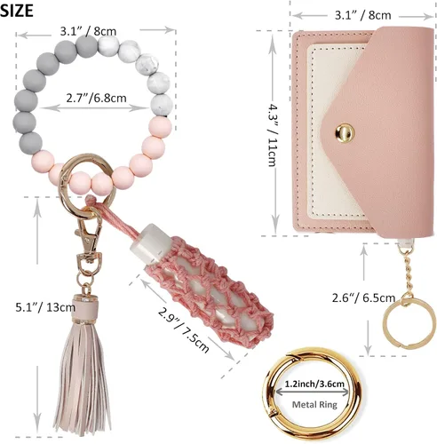 Vista 2 de BIHRTC Pulsera de silicona con llavero de pulsera con soporte de red para mujer