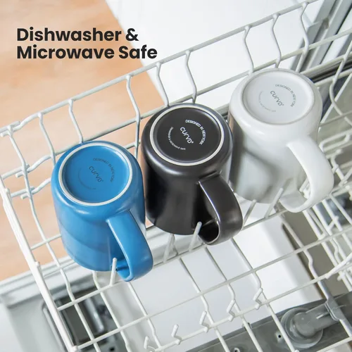 Vista 3 de CURVD® Taza de café de 18 onzas, apta para microondas y lavavajillas, 100% cerámica sin químicos, mango grande para un agarre cómodo, perfecta