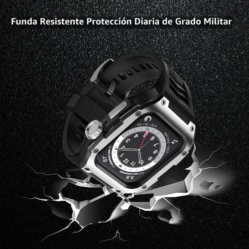 Vista 3 de Compatible con Correa de Reloj para Apple Watch de 44mm Correa Resistente para Hombre con Cubierta de Metal Inoxidable con Correa Militar a Prueba