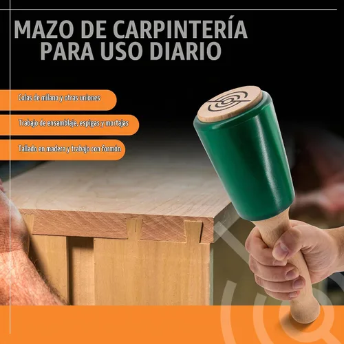 Vista 7 de Mazo de tallado de madera de precisión de 15 onzas para carpintería, cómodo mango de madera que reduce la fatiga de la mano, cabeza de uretano que