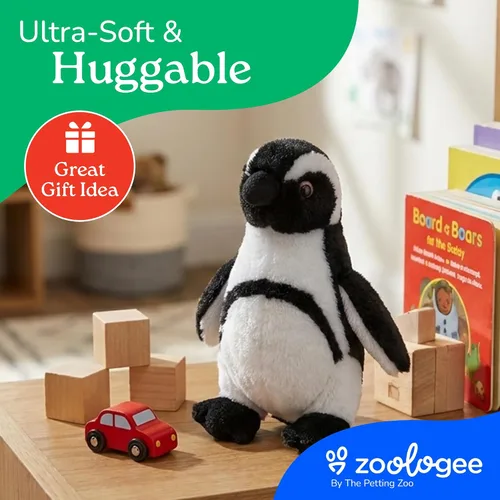 Vista 6 de The Petting Zoo - Peluche de pingüino africano de patas negras, regalos para niños, animales del zoológico Scoopz, juguete de pingüino de 8 pulgadas