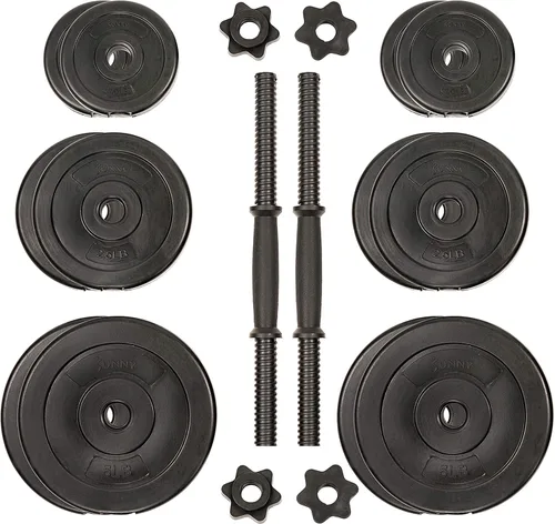 Vista 6 de Sunny Health & Fitness Juego de mancuernas de vinilo para ejercicio de 40 libras, pesas de mano para entrenamiento de fuerza, pérdida de peso, banco