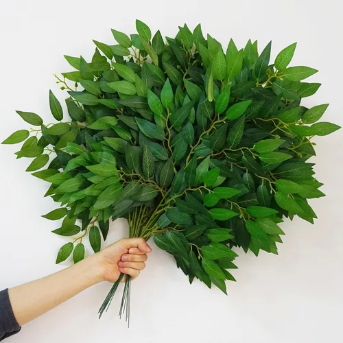 Vista 8 de 3 hebras de vides de Ruscus italiano artificial de 78" de seda, guirnalda de vegetación italiana de Ruscus verde con hojas verdes, vides