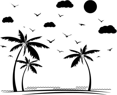 Vista 5 de PLIGREAT Calcomanías de pared de playa, calcomanías de pared de gaviotas de cocoteros, calcomanías artísticas para despegar y pegar para decoración