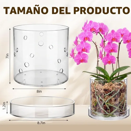 Vista 2 de Maceta de orquídea acrílica transparente de 8 pulgadas con agujeros