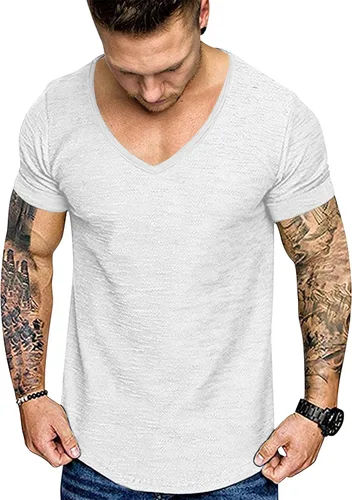 Vista 3 de COOFANDY Paquete de 2 camisetas de manga corta con cuello en V para hombre