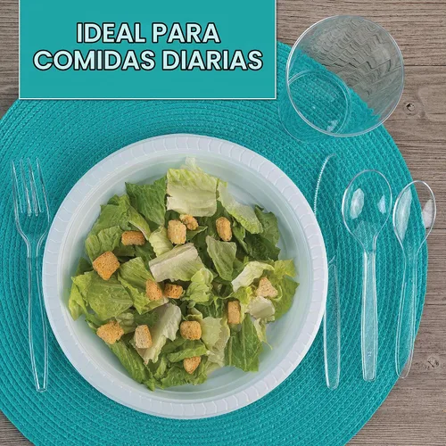 Vista 6 de PLASTICPRO Platos redondos de plástico de 7 pulgadas para microondas, desechables, color blanco, vajilla de 100