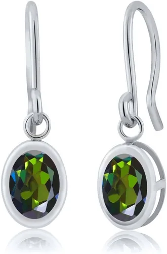 Vista 133 de Gem Stone King Aretes colgantes de plata de ley 925 de 0.276 x 0.197 in con piedra natal ovalada de alambre francés para mujer