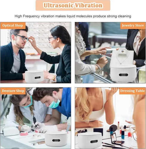 Vista 5 de Limpiador ultrasónico de joyas, limpiador de joyas con temporizador digital de 40 kHz, 20.3 fl oz, limpiador ultrasónico de joyas con cesta