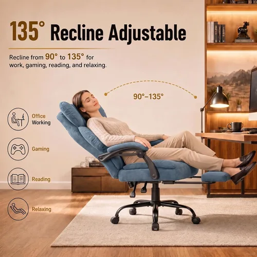 Vista 7 de GTPLAYER Big&Tall Silla ergonómica para juegos, asiento de resorte ancho, reposabrazos de conexión, azul