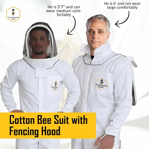 Vista 5 de Forest Beekeeping Traje de apicultura Adecuado para apicultores principiantes y comerciales Overol de algodón blanco con capucha Cremalleras