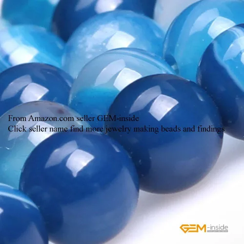 Vista 4 de GEM-Inside Cuentas Sueltas de Piedras Preciosas de Ágata Azul Bandeada Natural de 6mm Cuentas Redondas de Piedra de Energía para Hacer Joyas 15