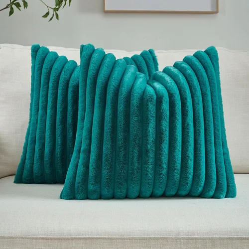 Vista 37 de FUTEI Pack of 2 Faux Fur Throw Pillow Covers 20x20 Inch, Navy Blue Azul marino
