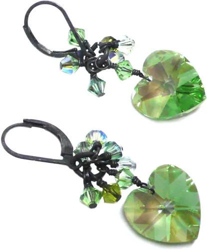 Vista 6 de 14x14mm Crystal Heart Spring Green Cluster Drop Earrings Gold-Filled or Sterling