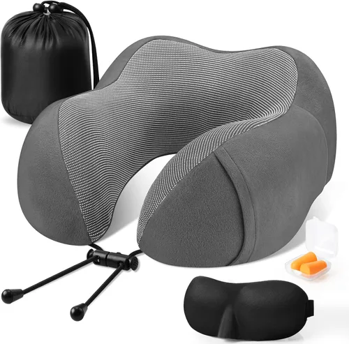 Vista 9 de CloudBliss Almohada de viaje de espuma viscoelástica de alta calidad, almohada cervical cómoda y de apoyo, almohadas cervicales para viajar